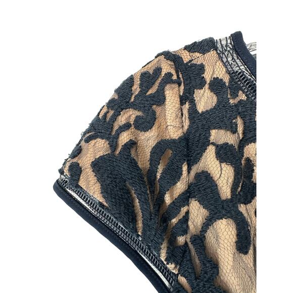 Tadashi Shoji Dress Navy Nude Embroidered Lace Formal Maxi Evening Gown Size 6 - Picture 7 of 15